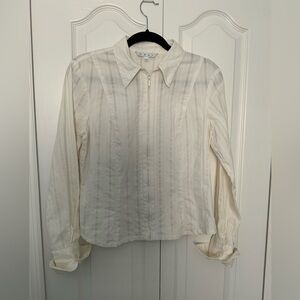 Gently worn CAbi white Striped zippered front closure Blouse